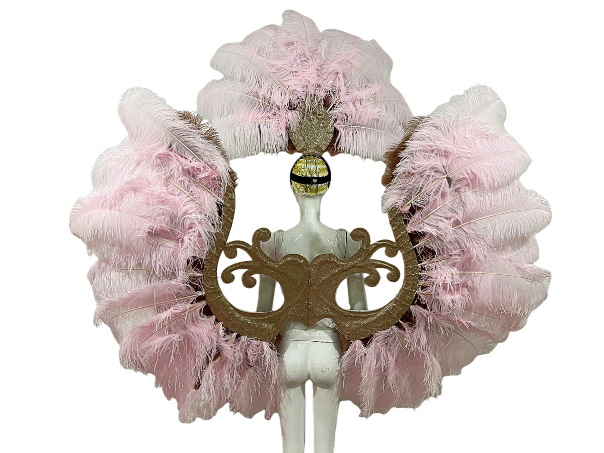 Two-Layer Feather Backpiece with Matching Rhinestone Headdress