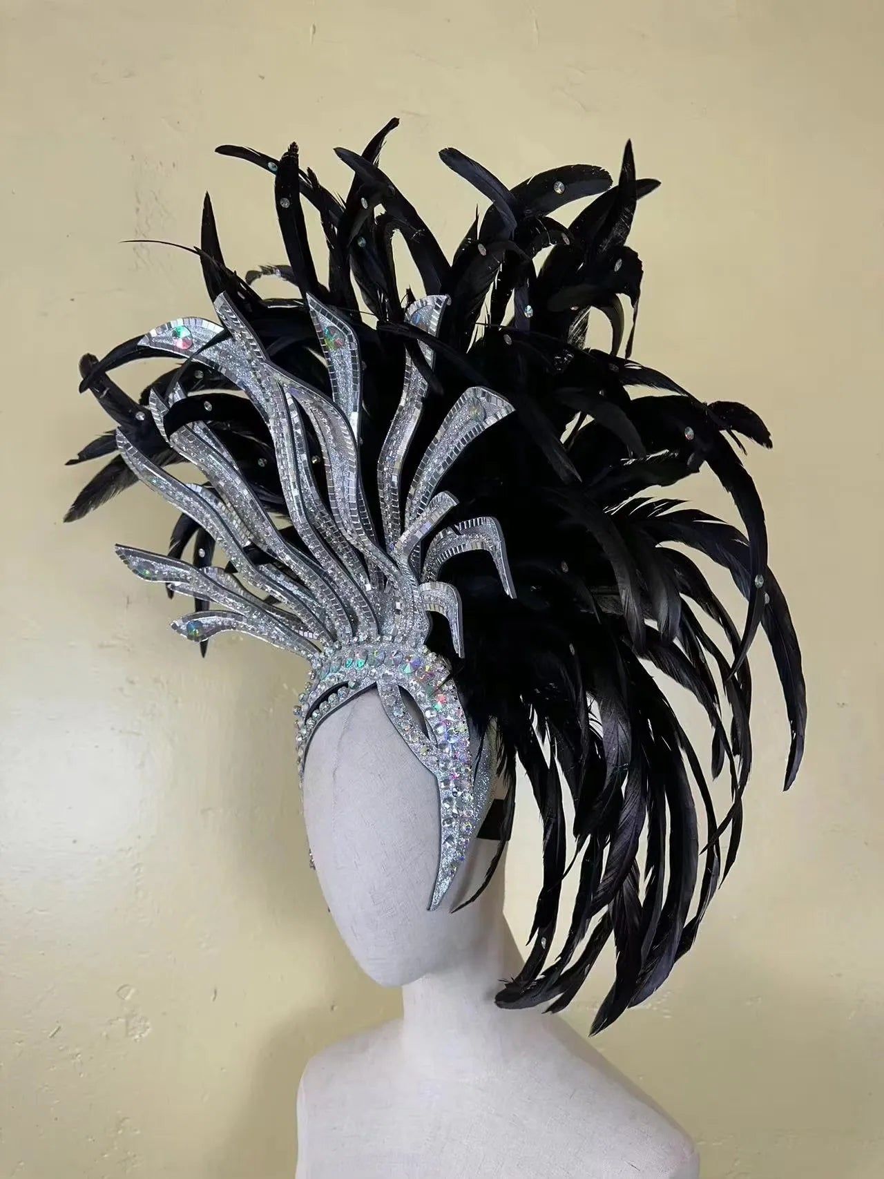The Stardust Shadow Monarch – Premium Black Feathered Samba & Carnival Crown