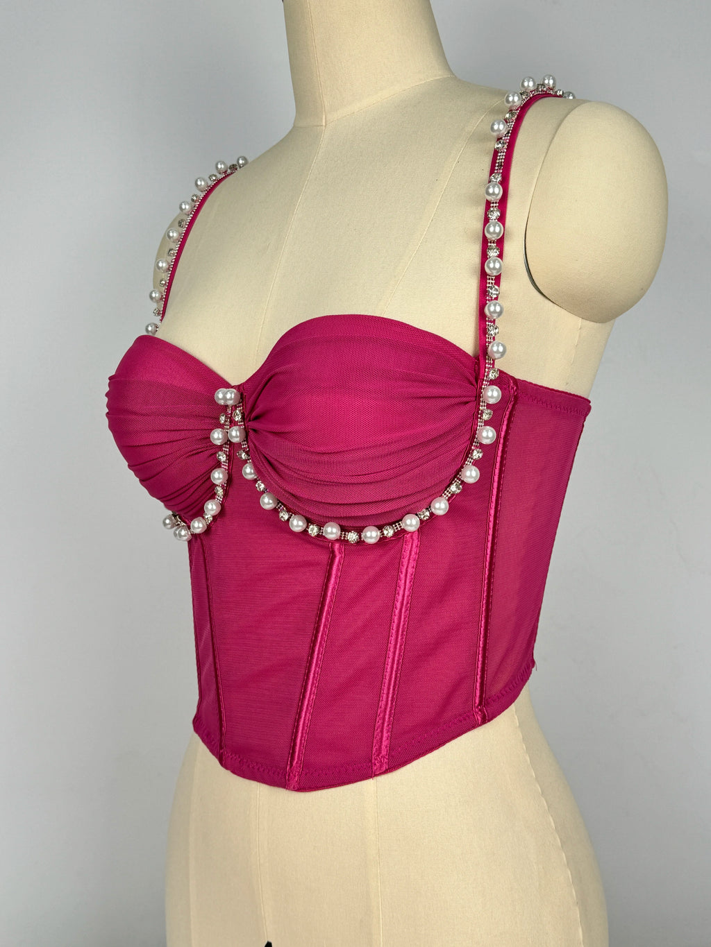 Pearl & Rhinestone Embroidered Bustier Corset Crop Top High Street Bralette