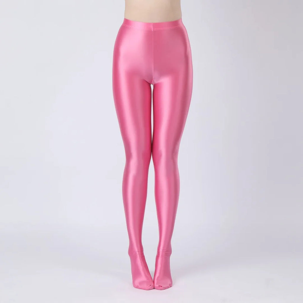 Oil Glossy High-Stretch Satin Pencil Pants & Leopard Print Leggings