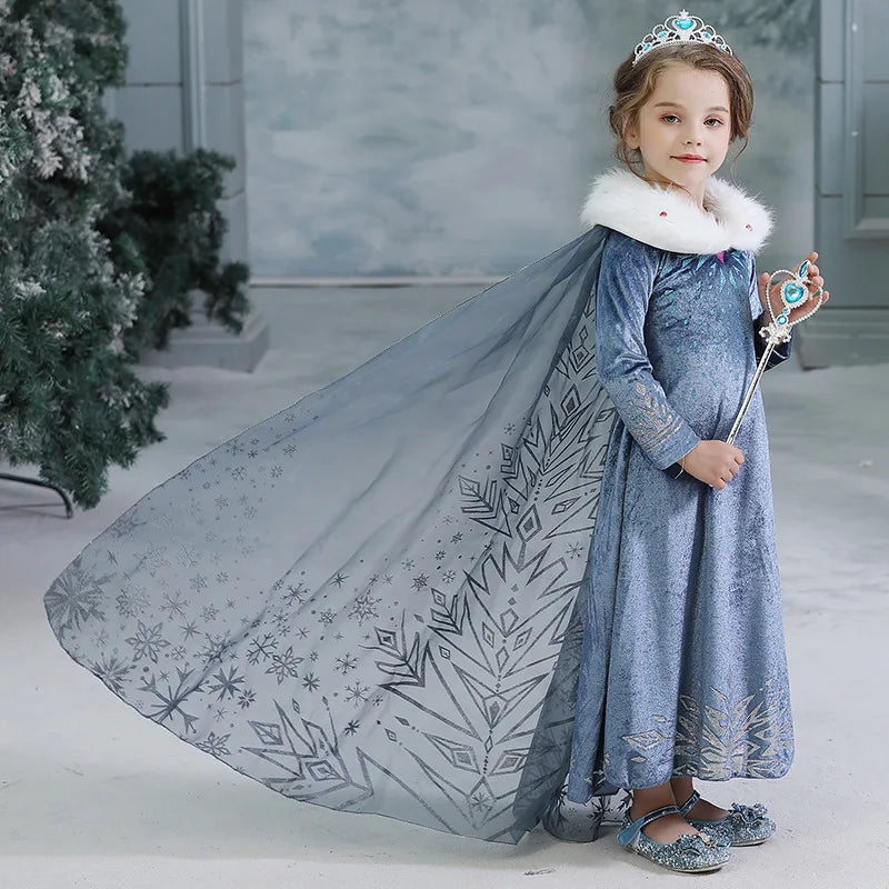Girls Elsa Snow Queen Princess Costume Dress – Winter Cosplay Outfit