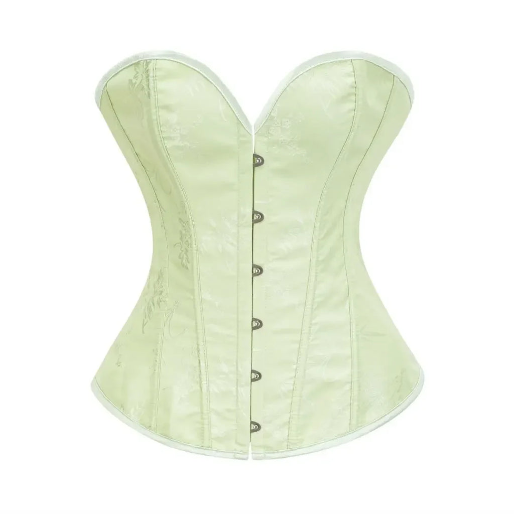 Victorian Floral Jacquard Overbust Corset Front Busk Lace-Up Bustier Top