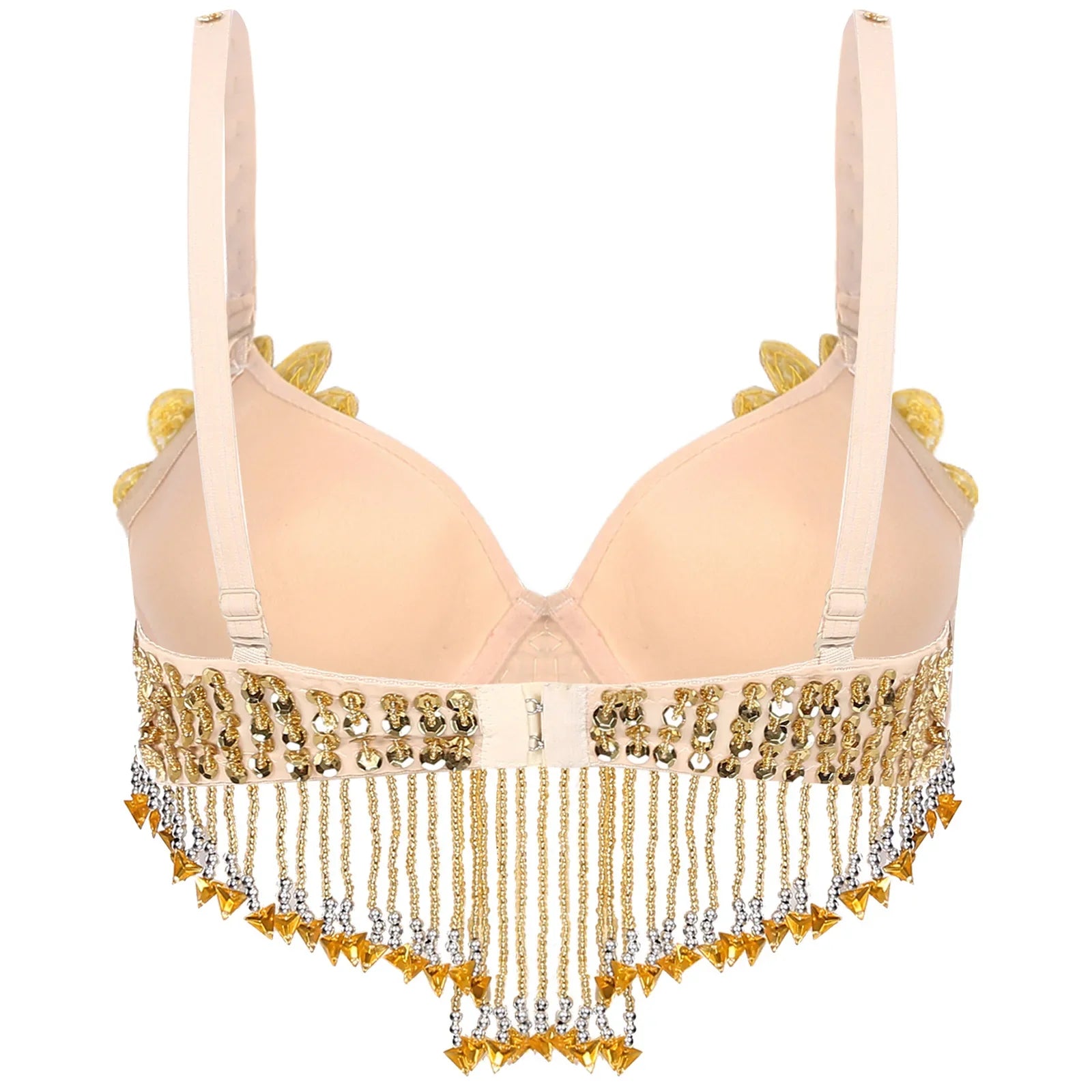 Sparkly Floral Beaded Sequin Belly Dance Bra & Tassel Performance Top