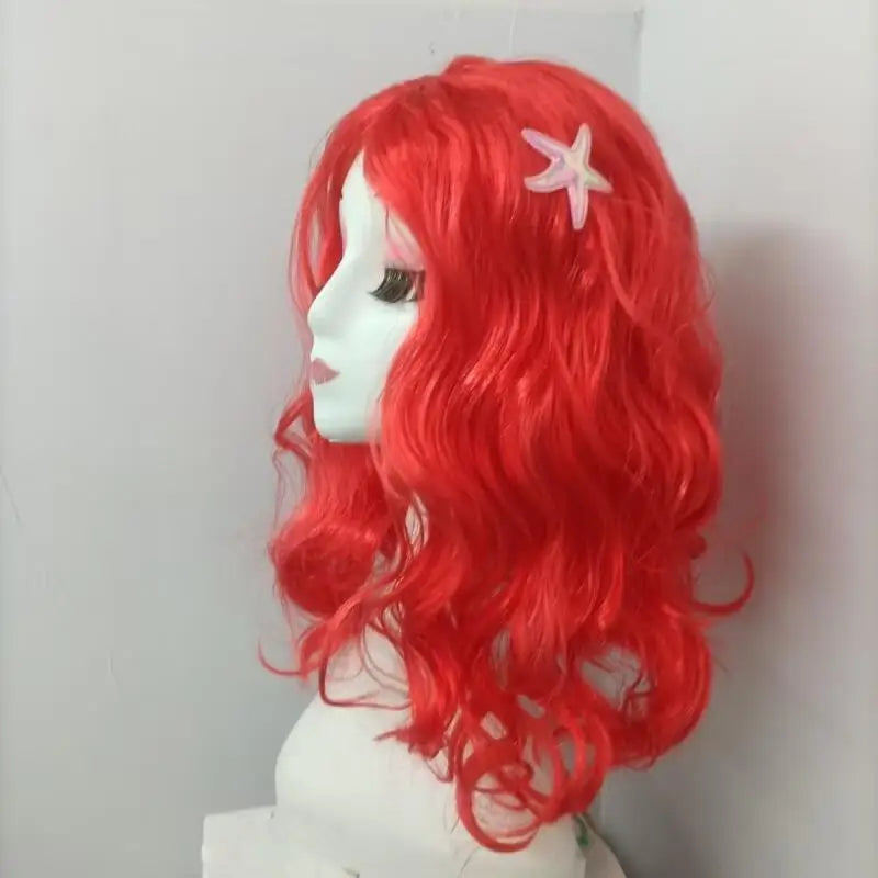 Long Red Curly Mermaid Cosplay Wig with Starfish Accessories