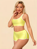 Metallic High-Stretch Crop Tank & Shaping Shorts 2-Piece Activewear Set