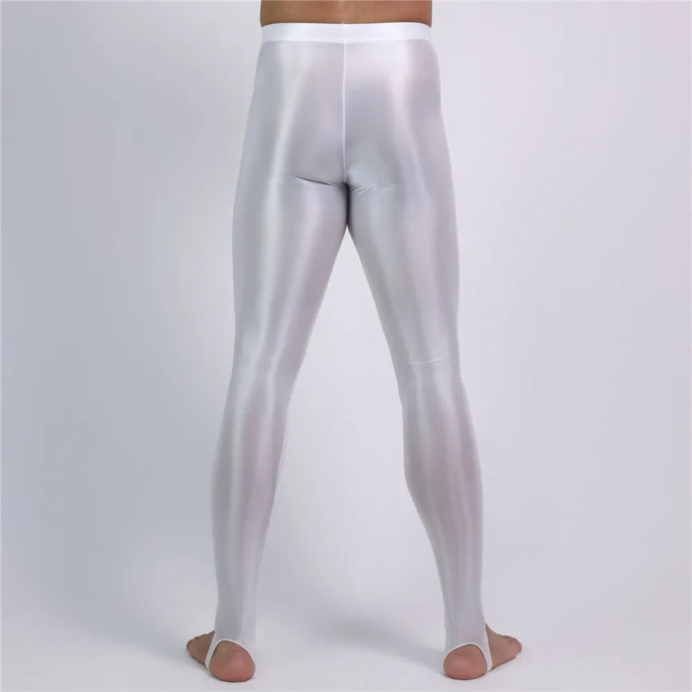 Men's Oil Glossy Sheer High-Stretch Pencil Pants Satin Smooth Leggings