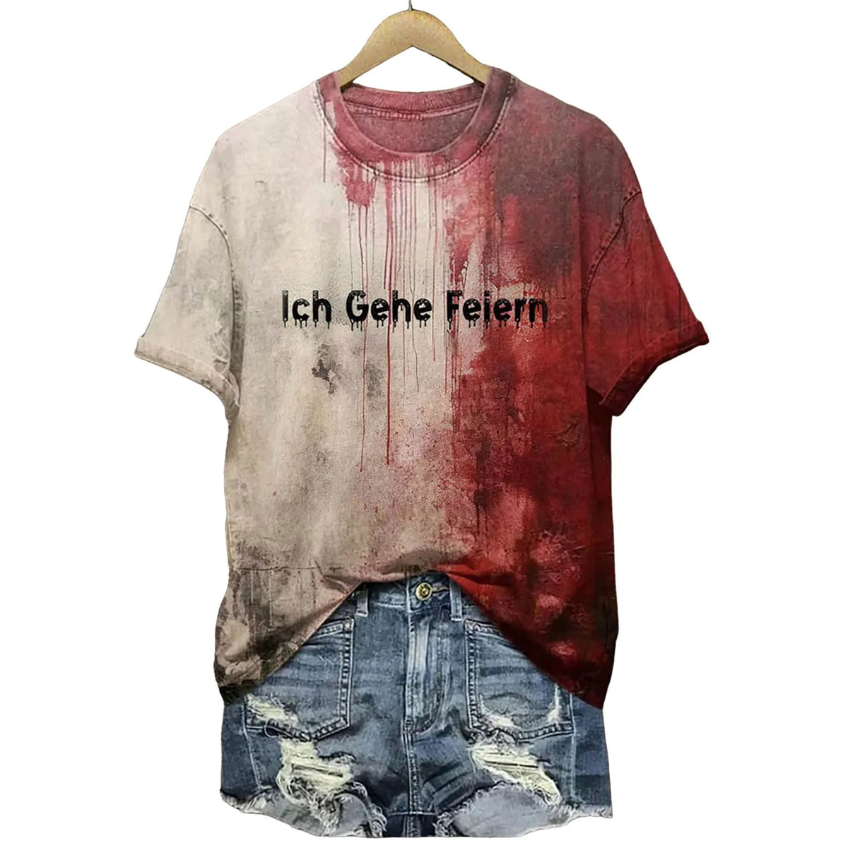 Halloween Bloody Shirt For Women Funny O Neck Short Sleeve Halloween Blood Clothes Gift Blood Short Sleeve Sports Shirts