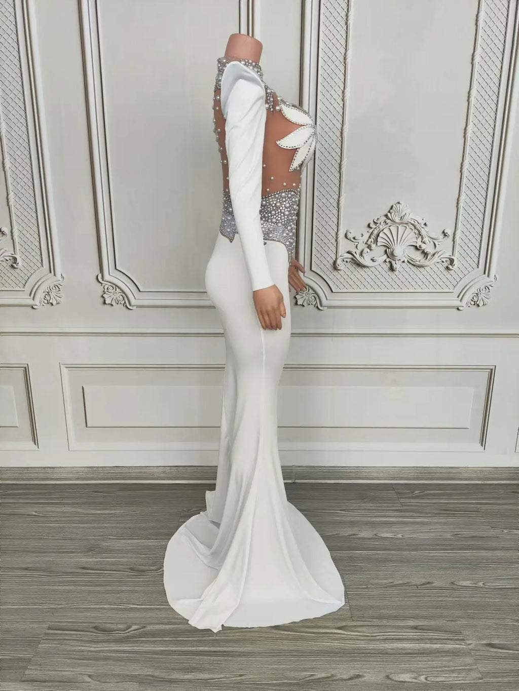 Rhinestone Floral Embroidered Mermaid Gala Gown & Trailing Evening Dress