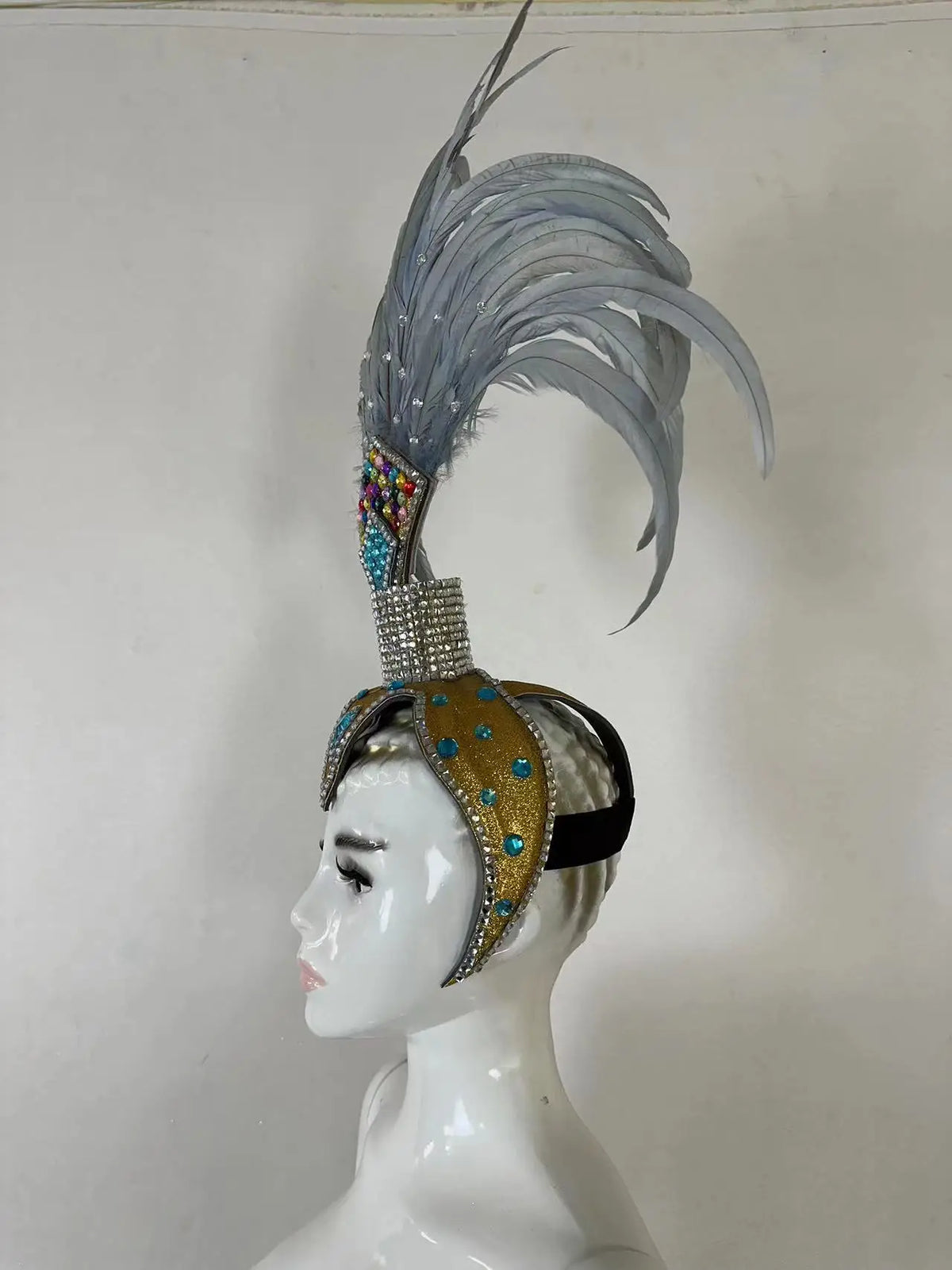 The Stardust Dionysia – Silver & Charcoal Feather Carnival & Masque Ball Headdress