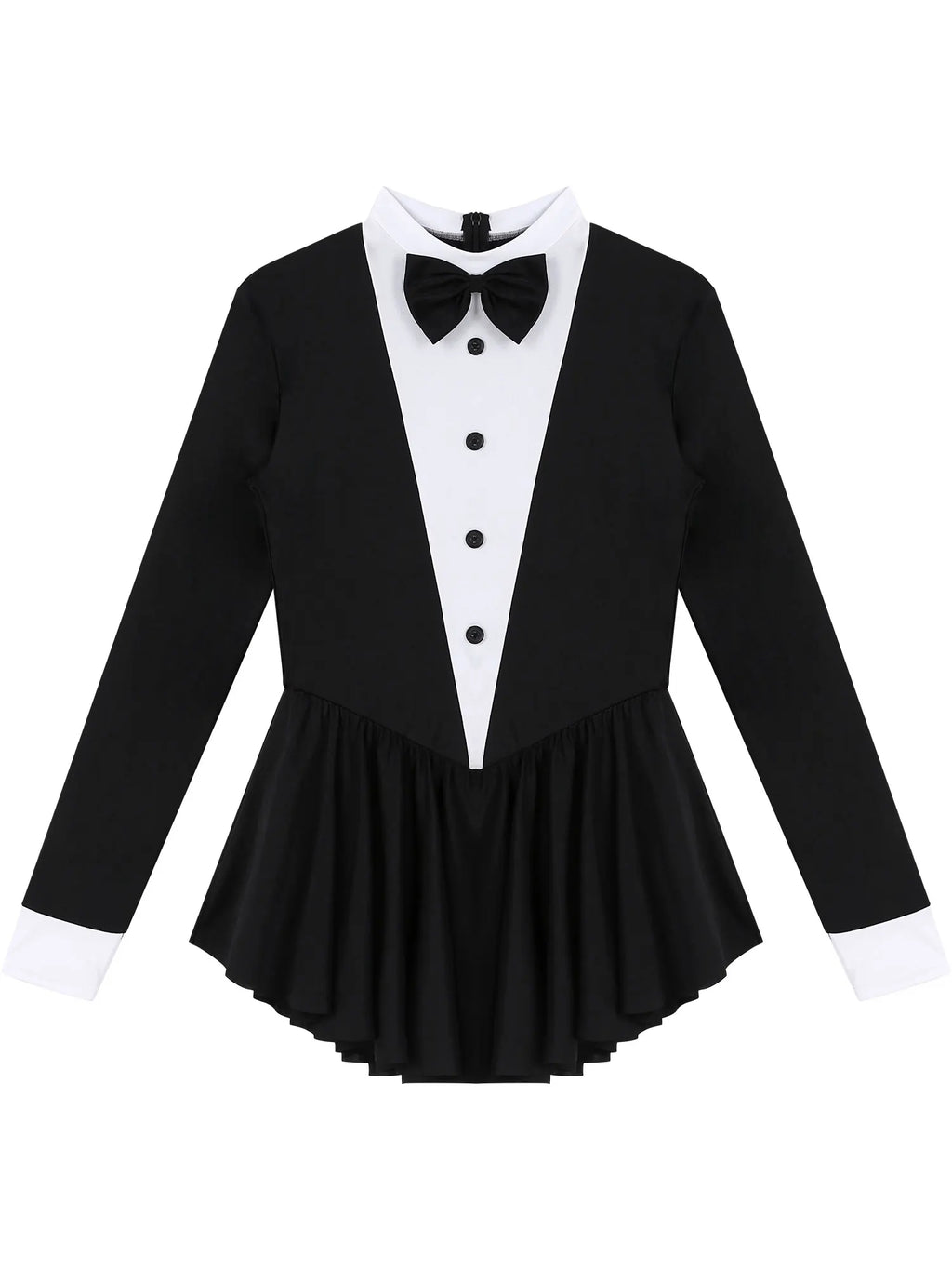 Tuxedo Bowknot Long Sleeve Ruffle Leotard Dress Magician Costume