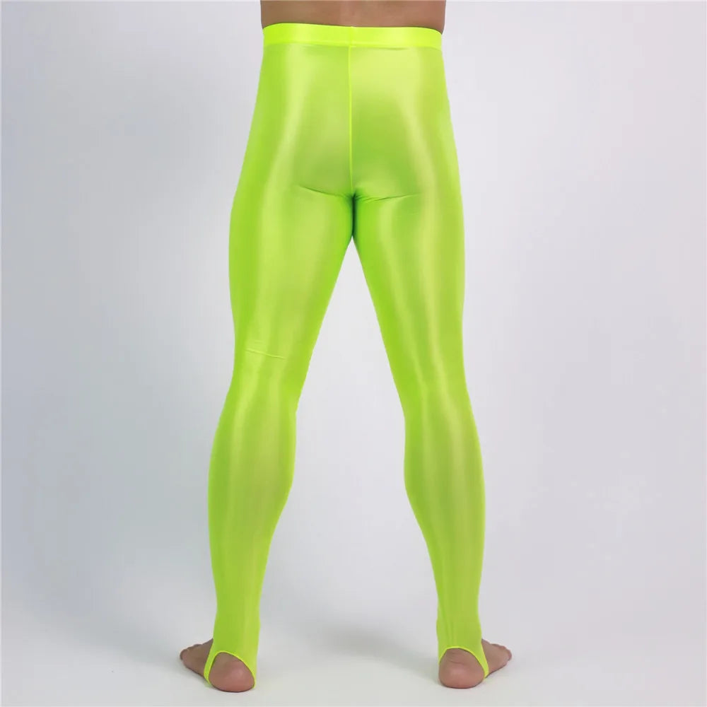 Men's Oil Glossy Sheer High-Stretch Pencil Pants Satin Smooth Leggings