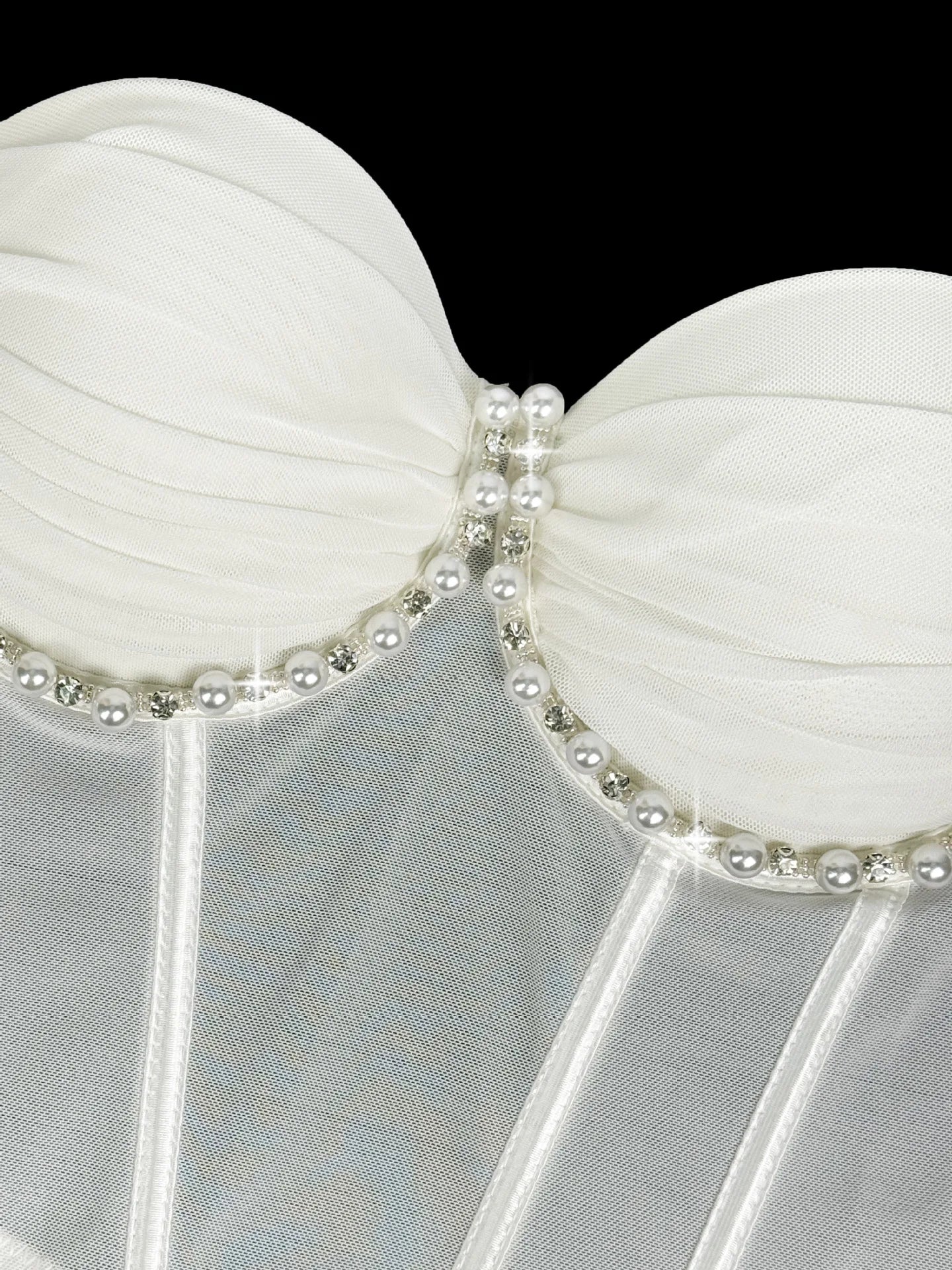 Pearl & Rhinestone Embroidered Bustier Corset Crop Top High Street Bralette