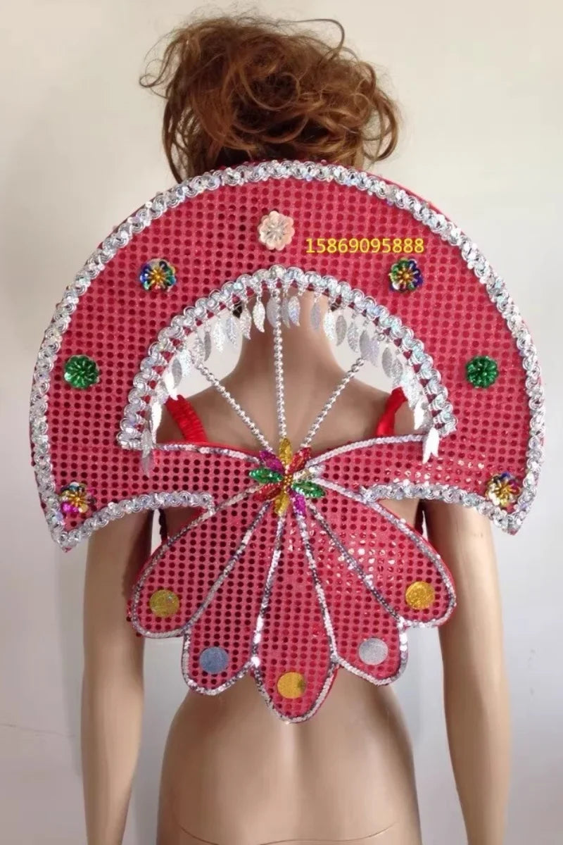 Sequined Butterfly-Style Costume Backpiece with Draped Chain