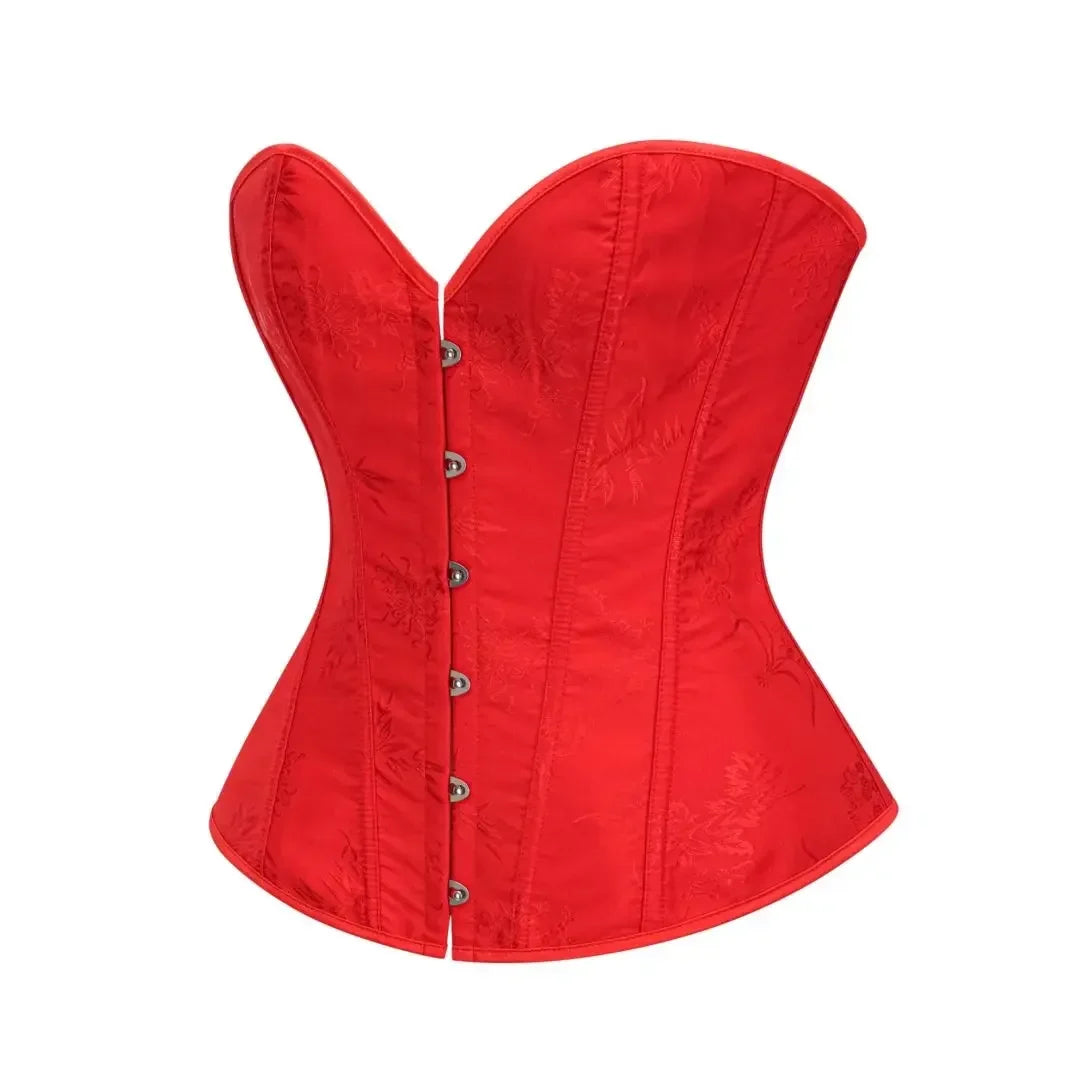 Victorian Floral Jacquard Overbust Corset Front Busk Lace-Up Bustier Top