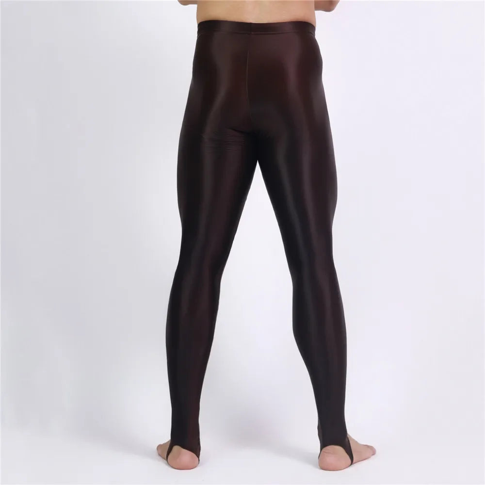 Men's Oil Glossy Sheer High-Stretch Pencil Pants Satin Smooth Leggings