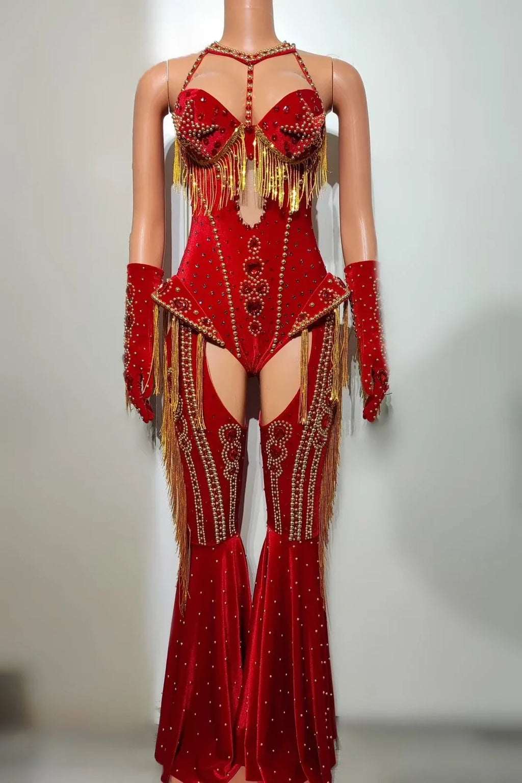 The Stardust Showstopper 4-Piece Rhinestone Ensemble – Luxury Stage Bodysuit & Jumpsuit Set