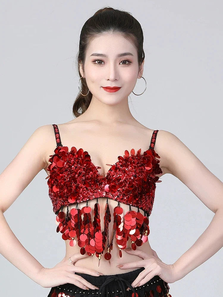 The Stardust Tribal Empress – Metallic Studded Coin & Rhinestone Tribal Belly Dance Bra Top