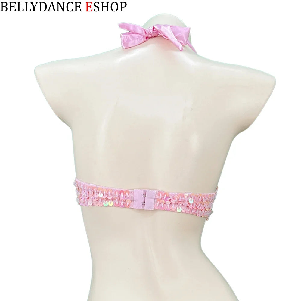 The Stardust Siren Shimmer – Sequin & Tassel Halter Belly Dance Bra Top