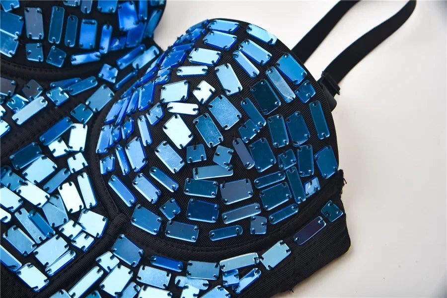 The Stardust Prism Siren – Mirror Embellished Push-Up Bustier Corset Top