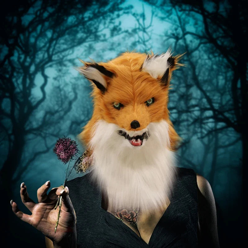 Movable Mouth Fox Mask Halloween Costume Cosplay Party Mouth Mover Wolf Masks Animal Panda Husky Orangutan Artificial Fur Mask
