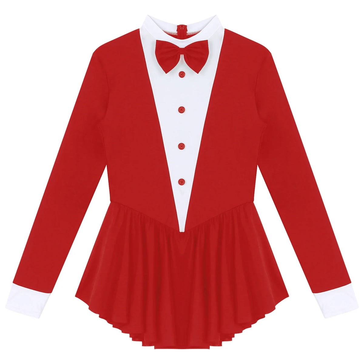 Tuxedo Bowknot Long Sleeve Ruffle Leotard Dress Magician Costume