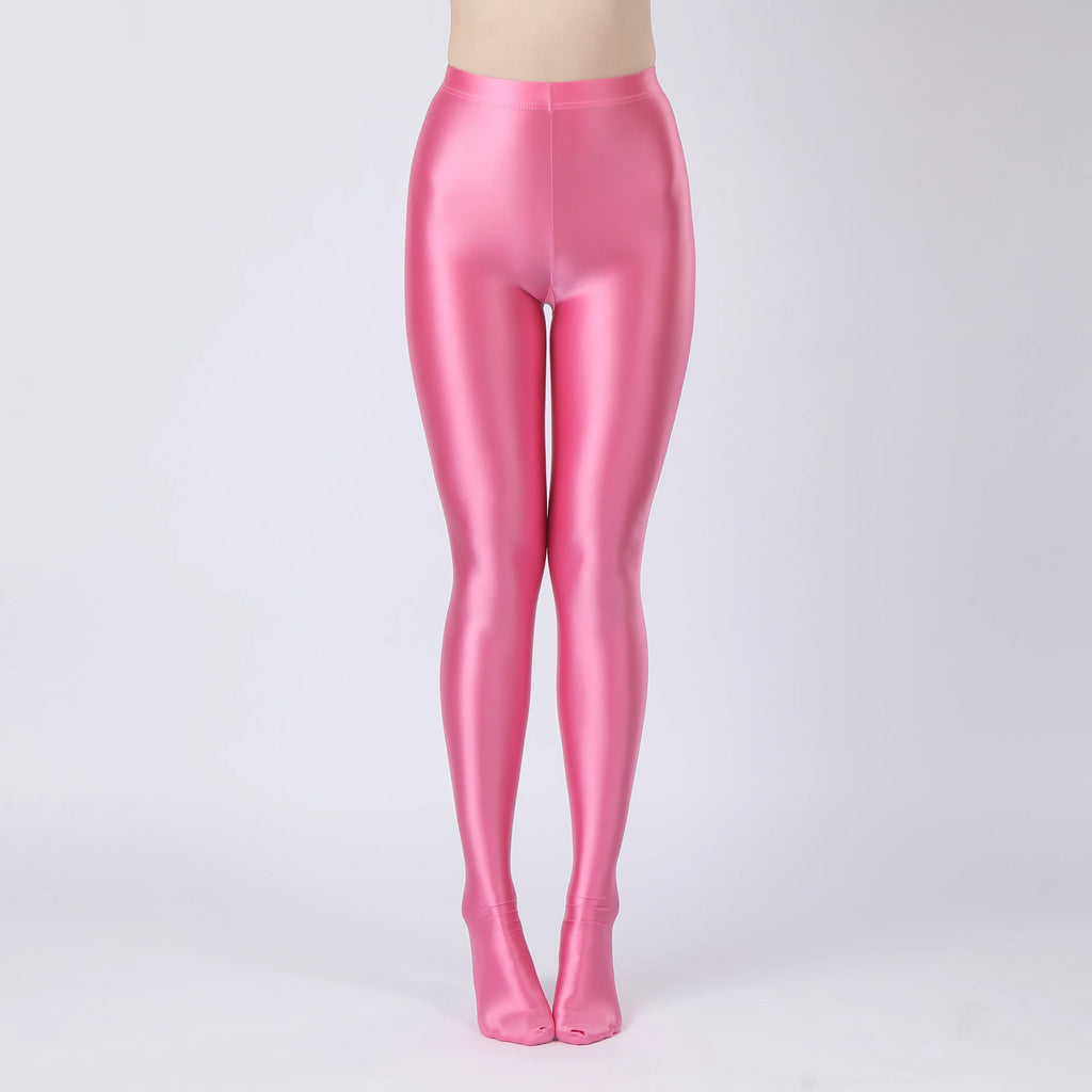 Oil Glossy High-Stretch Satin Pencil Pants & Leopard Print Leggings