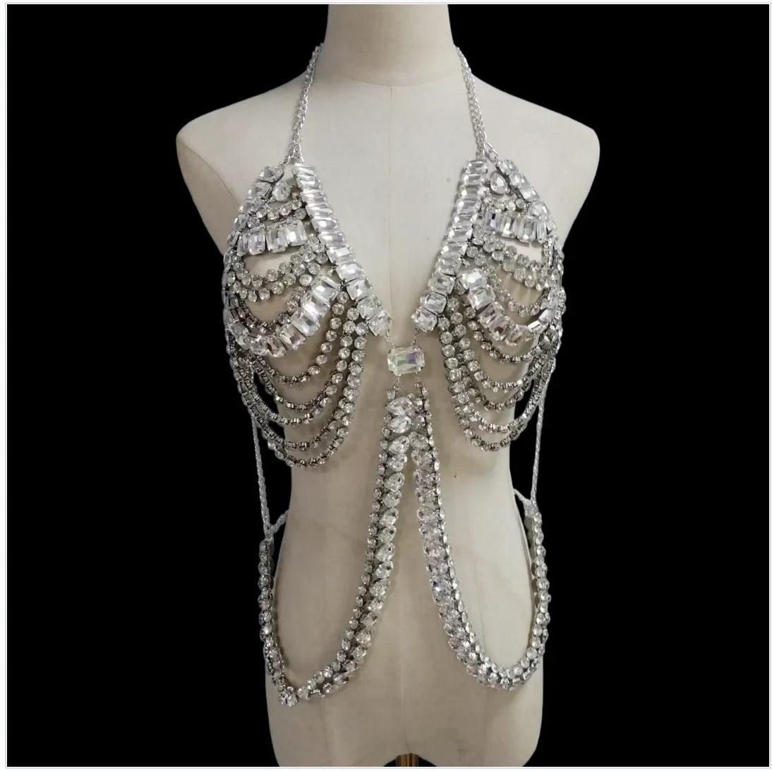 Dazzling Multilayer Crystal Chest & Waist Body Chain Set