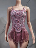 The Stardust Festival Fringe Bodysuit – Luxury Rhinestone Tassel Showgirl Costume