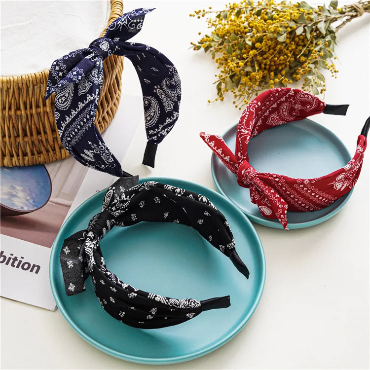 Paisley Bandana Rabbit Ear Headband for Women