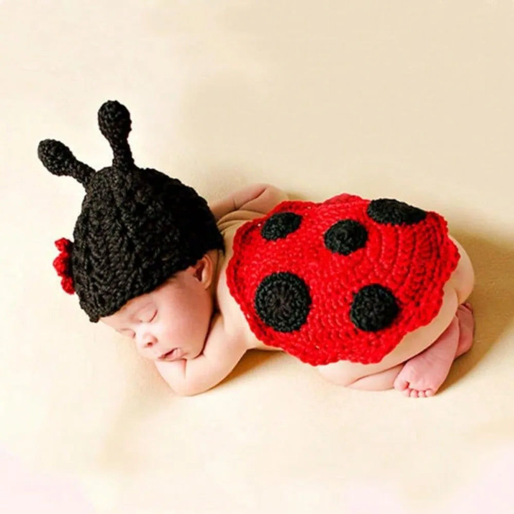 Newborn Photography Outfit Handmade Knitted Baby Beetle Ladybird Costume Romper for Kids Boy Girl Photo Props Clothing