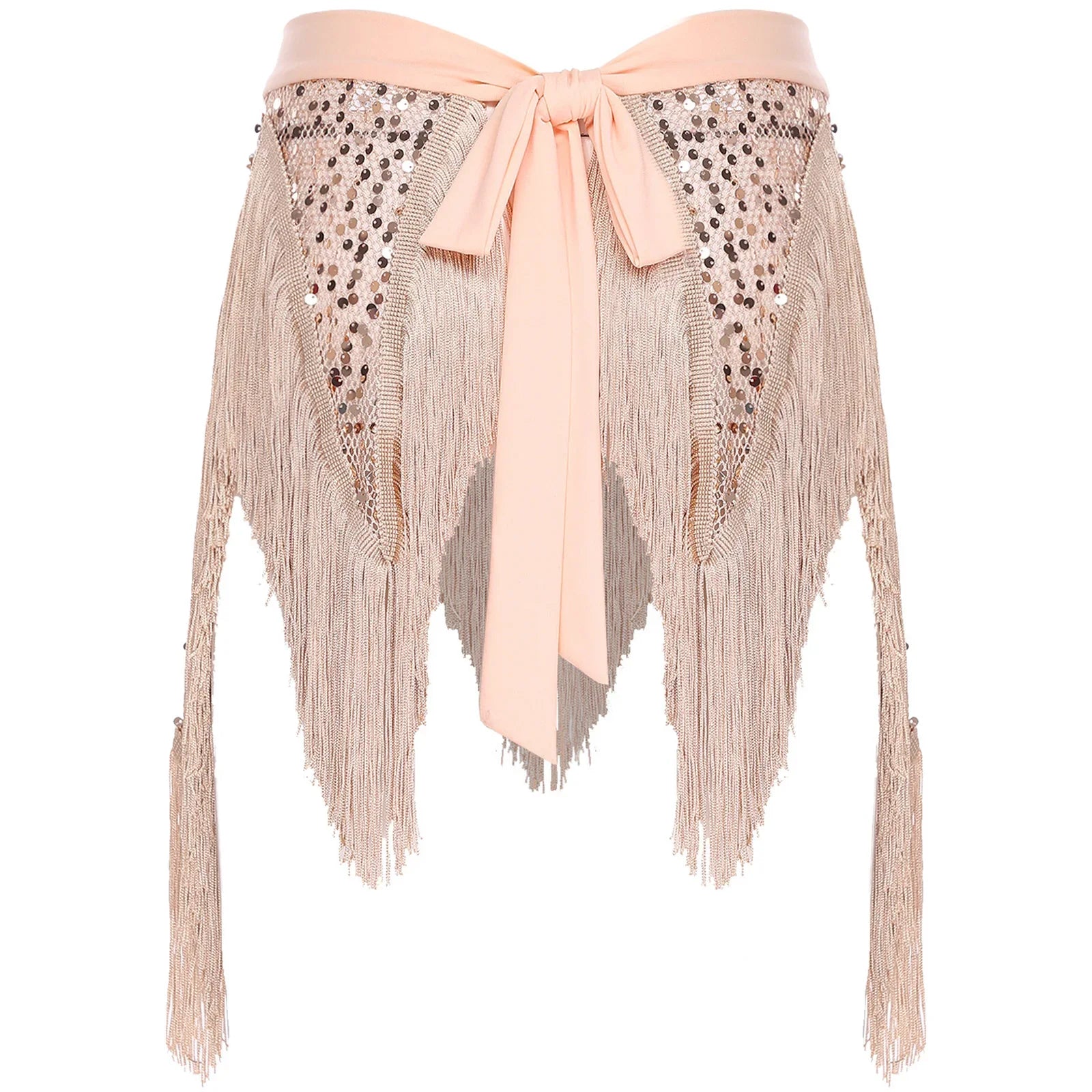 Glitter Sequin Fishnet Mesh Hip Scarf & Tassel Waist Wrap Belly Dance Skirt
