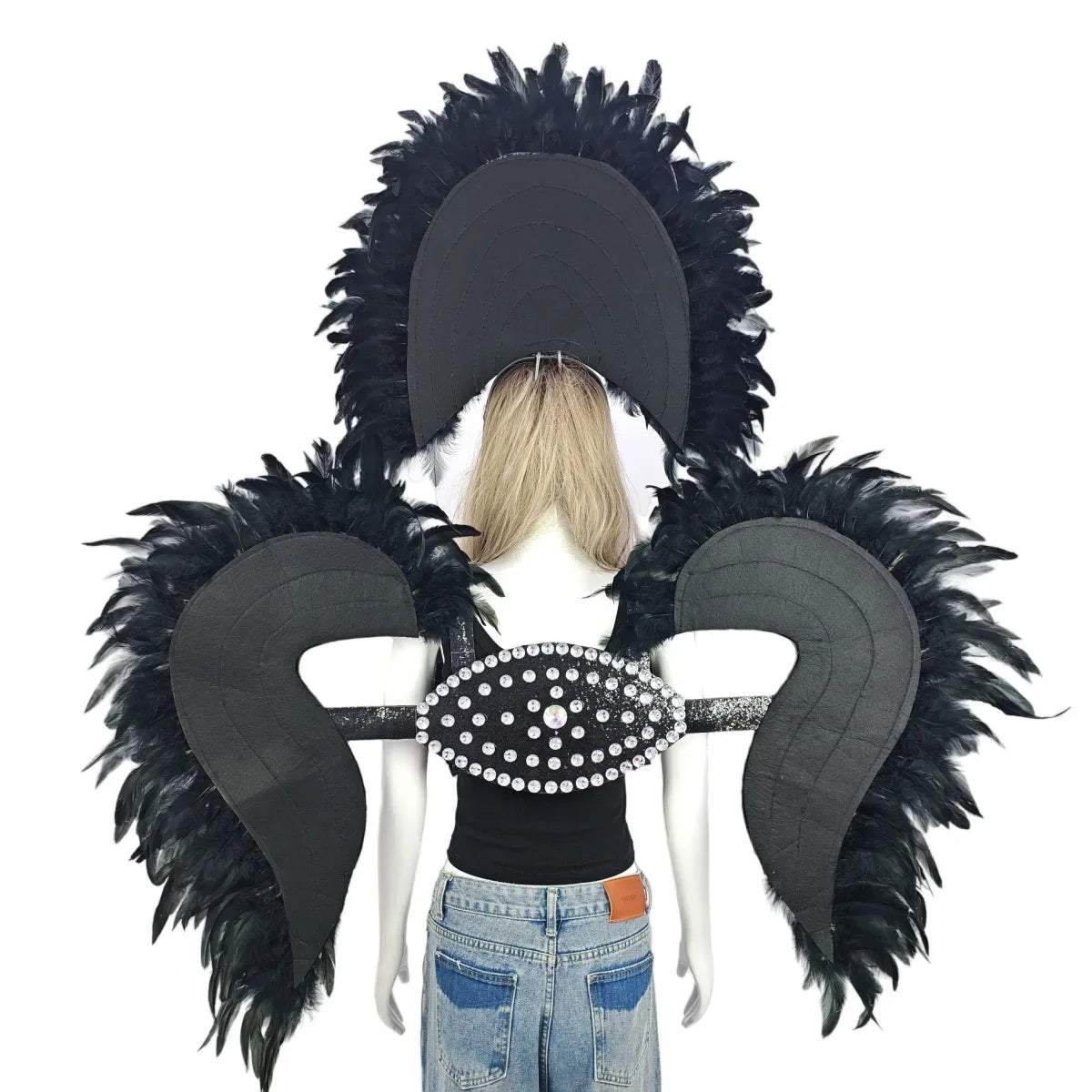 Carnival Elegant Ladies Feather Headdress Wings Two-Piece Role Play Catwalk Halloween Masquerade Carnival Party Suit