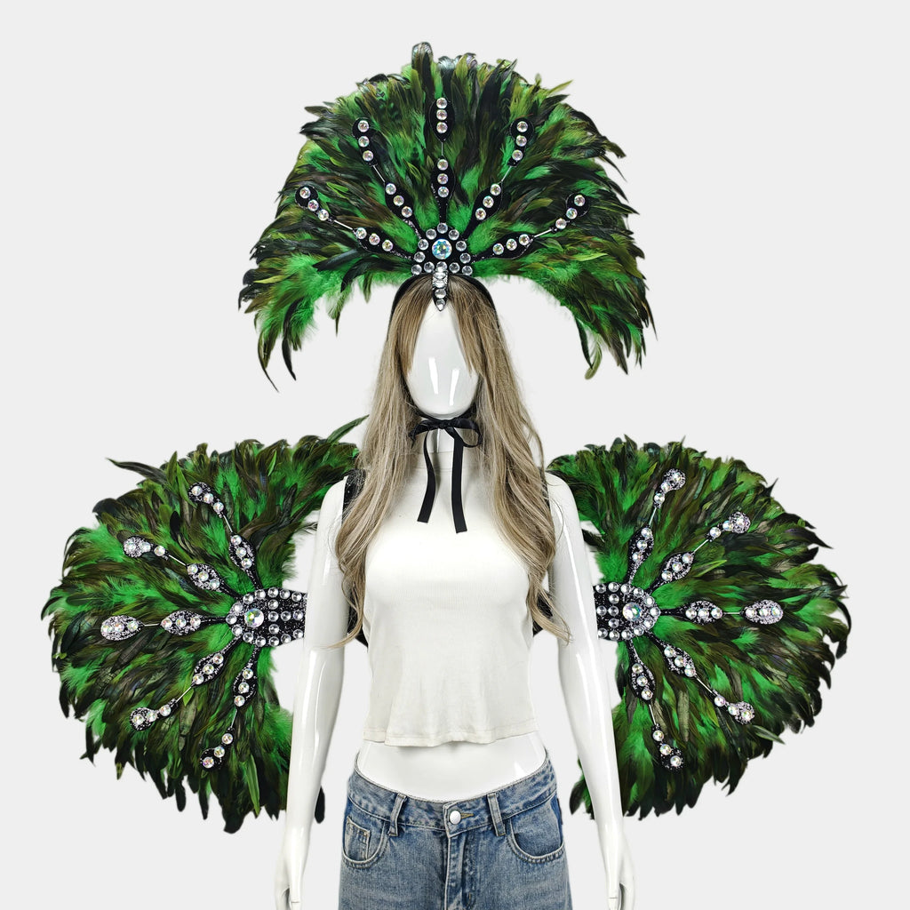 Unisex Artisanal Feather Headdress & Wings Carnival Performance Set