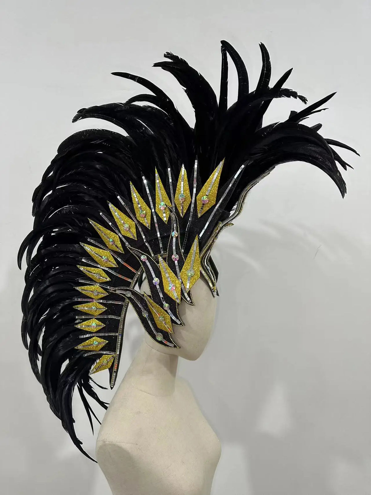 The Stardust Dark Empress – Premium Black Feathered Carnival & Gogo Headdress