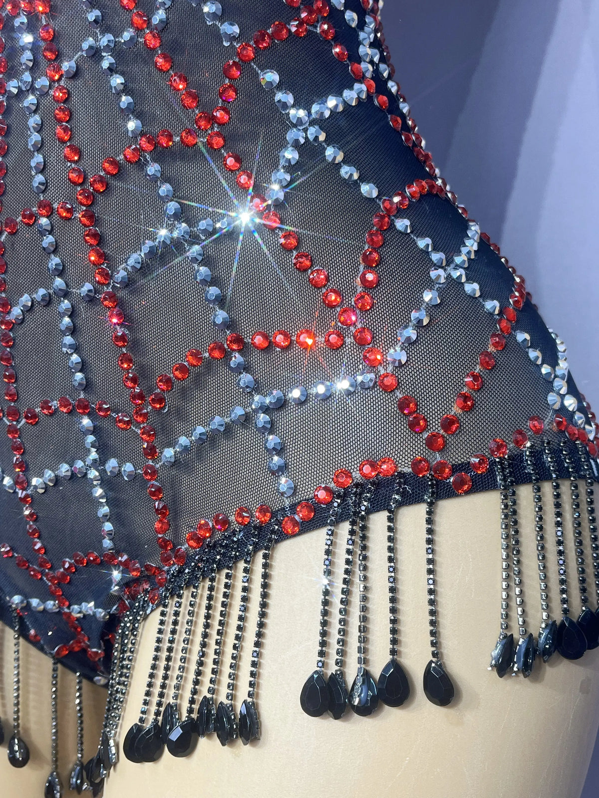 Spiderweb Rhinestone High-Cut Stage Bodysuit Halloween Dance Performance Leotard