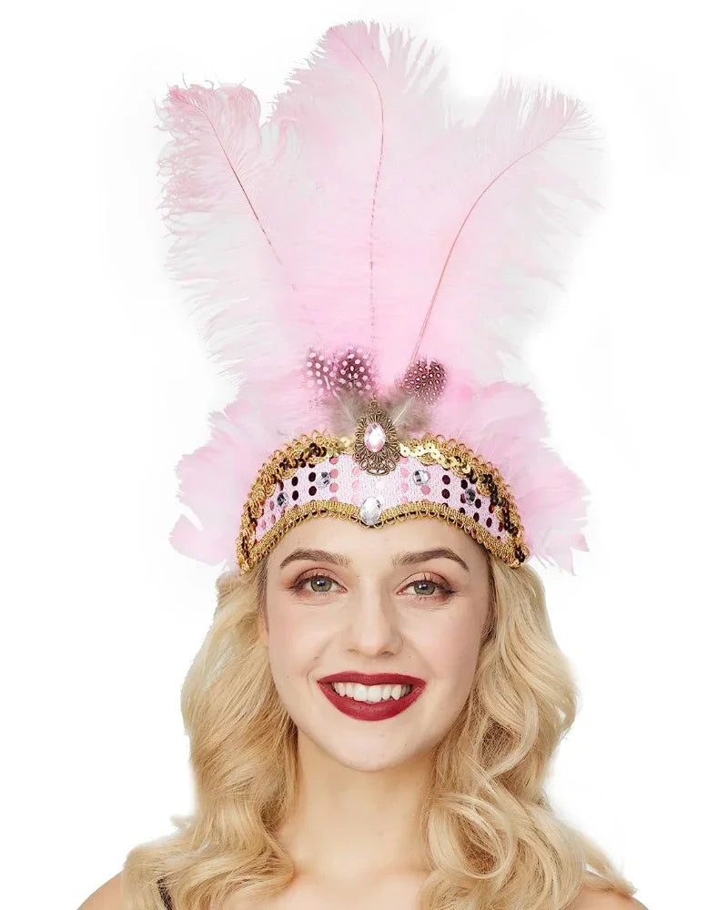 1920s Crystal Feather Flapper Headband for Women