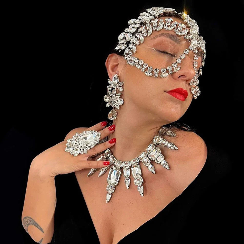 Rhinestone Masquerade Crystal Face Chain Mask