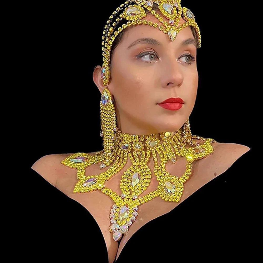 Yellow Rhinestone Showgirl Jewelry Set