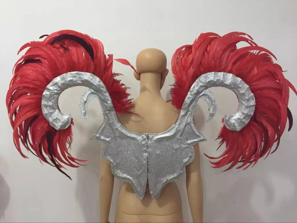 Showgirl Feather Wing Backpiece with Rhinestone Scroll Frames