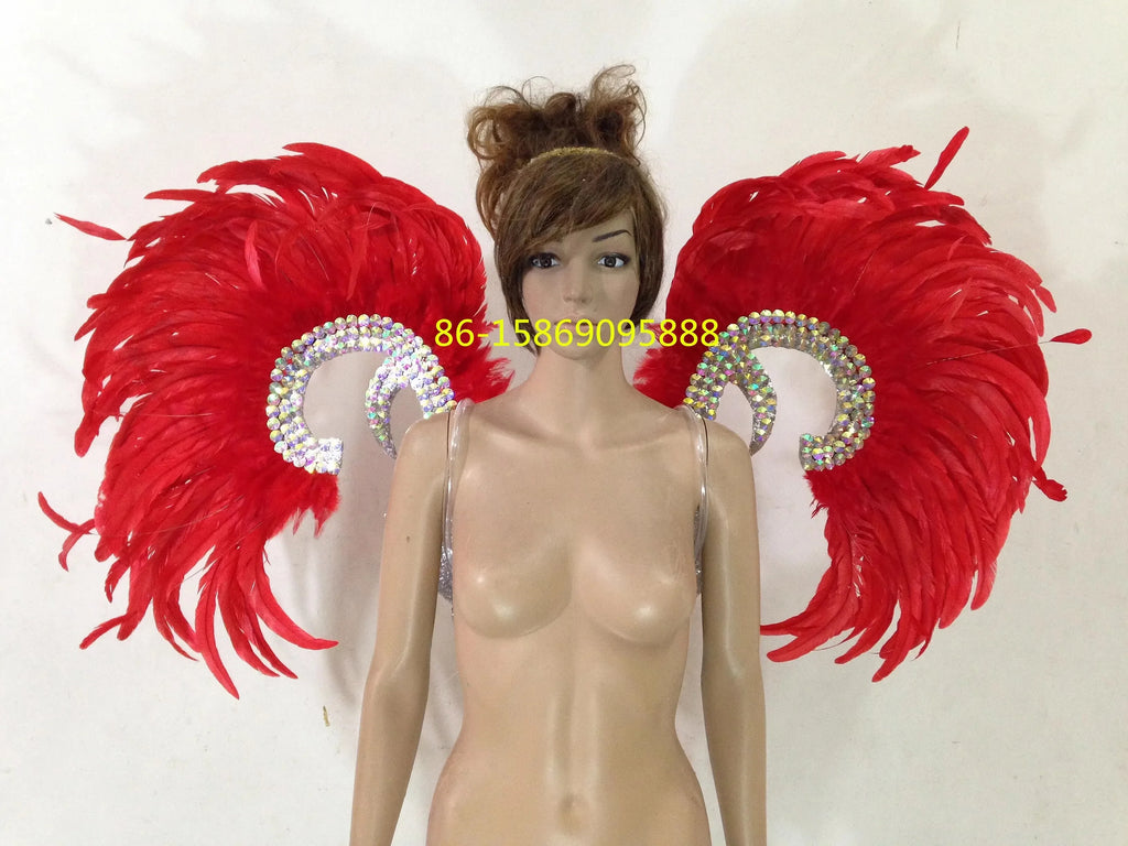 Showgirl Feather Wing Backpiece with Rhinestone Scroll Frames