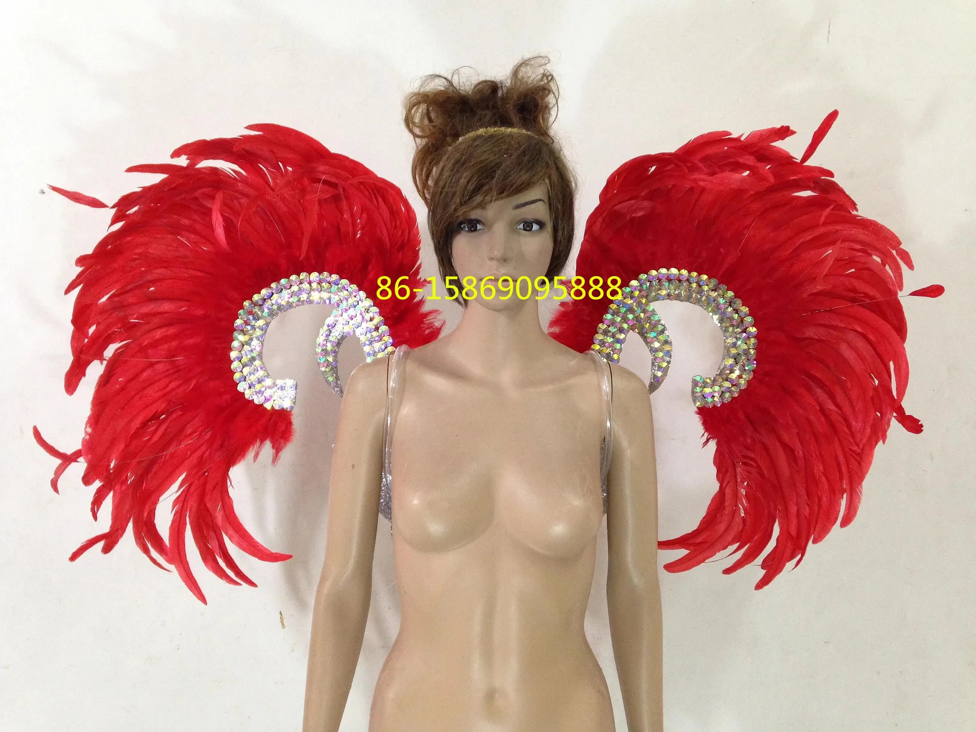 Showgirl Feather Wing Backpiece with Rhinestone Scroll Frames