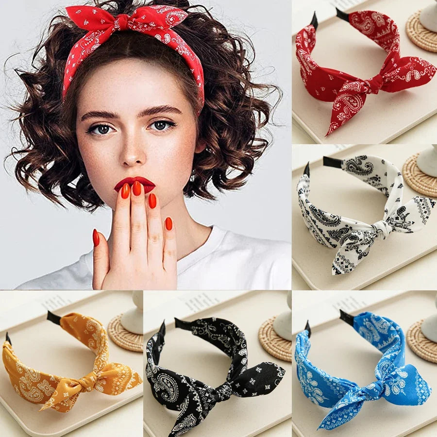Paisley Bandana Rabbit Ear Headband for Women