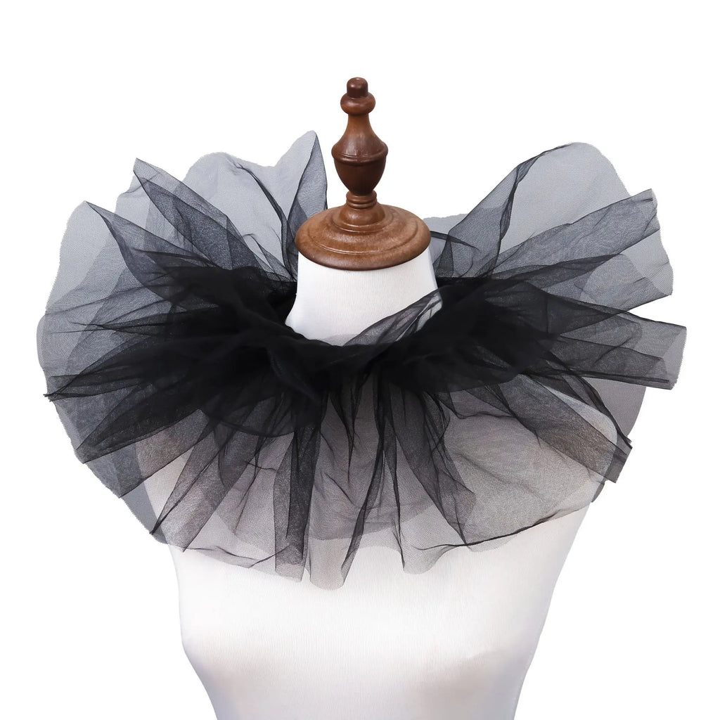 Fluffy Mesh Clown Ruff Collar & Vintage Masquerade Circus Costume Accessory
