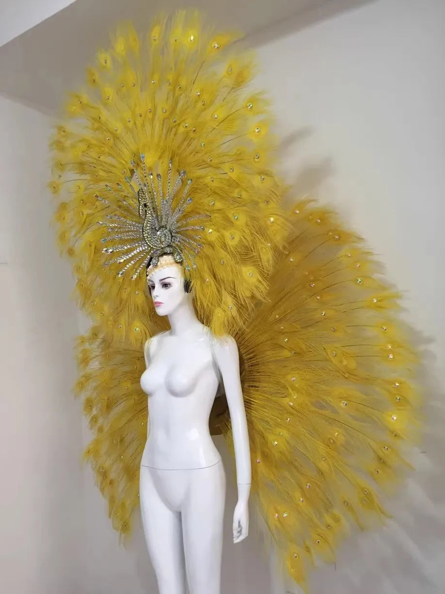 Showgirl Feather Backpiece and Rhinestone Headdress Set