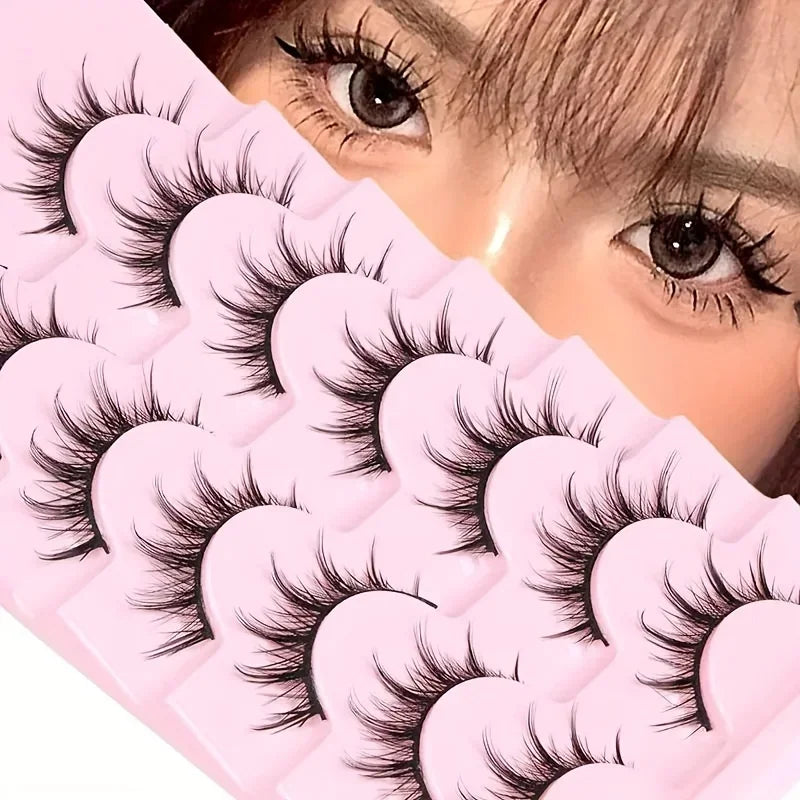 7 Pairs Manga Lashes - Natural Look, 3D Volume, Wispy, Fluffy, Spiky, Anime & Cosplay Eyelashes - Pack