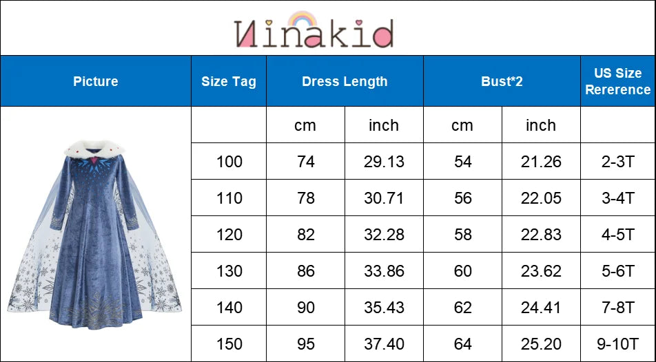 Girls Elsa Snow Queen Princess Costume Dress – Winter Cosplay Outfit