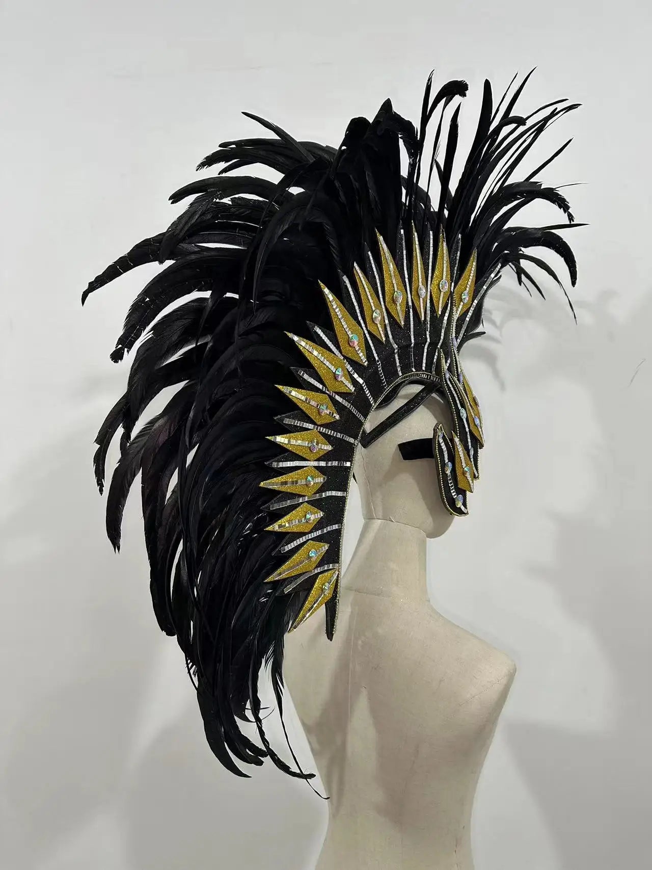 The Stardust Dark Empress – Premium Black Feathered Carnival & Gogo Headdress
