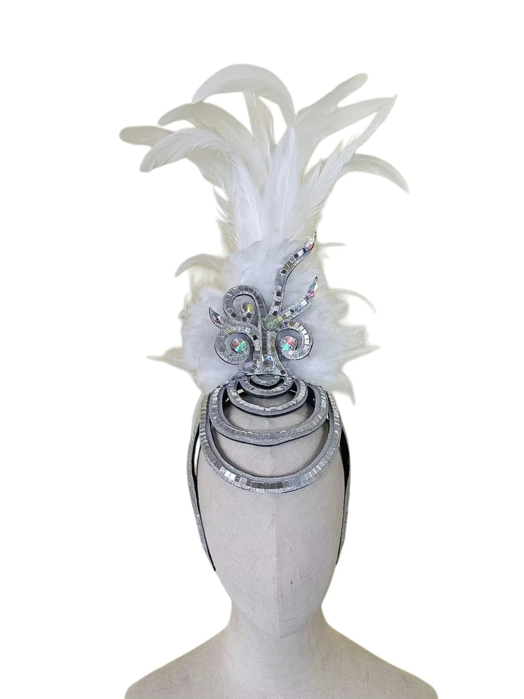 The Stardust Dionysia – Pure White Feather Carnival & Masque Ball Headdress