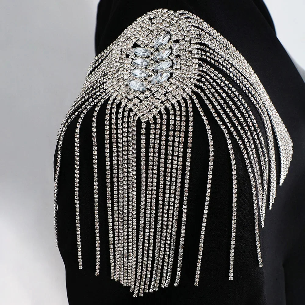 Rhinestone Tassel Chain Epaulette Shoulder Pad Applique