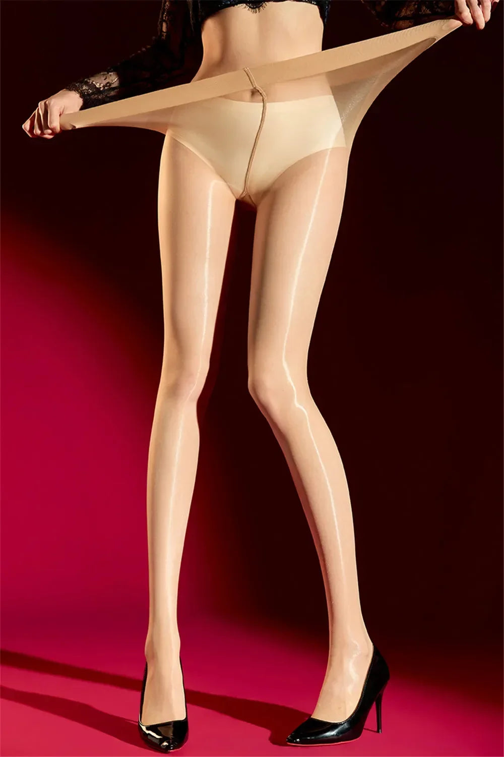 Plus Size Oil Glossy 1D Ultra-Thin Shaping Pantyhose High-Elasticity Tights